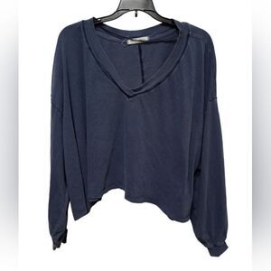 Free People Navy Long Sleeve Tee